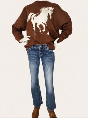 Main Strip Horse Sweater Large Western Ranchcore Cozy Girl Knit NWT